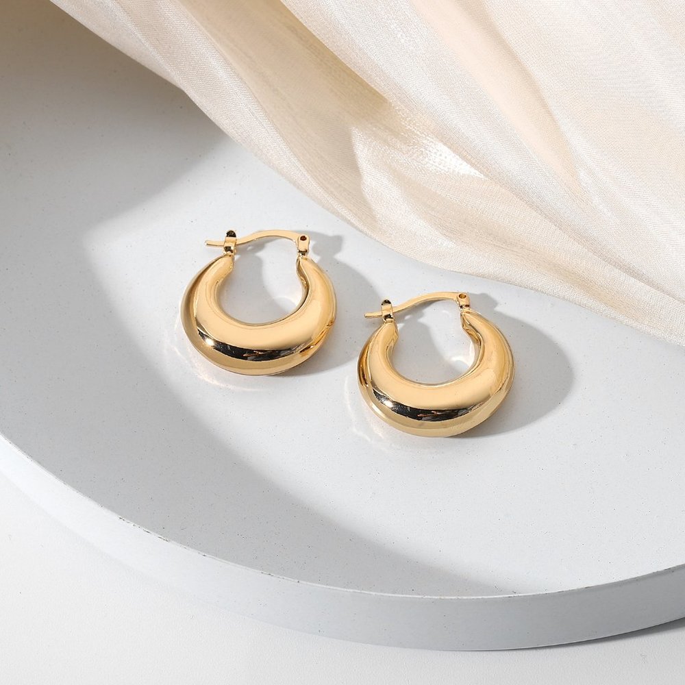 18k Gold Plated Dome Hoop Earrings PVD Plated Stainless Steel